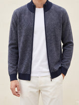 100% Cashmere Jacquard Zip Cardigan – Navy Blue lifestyle