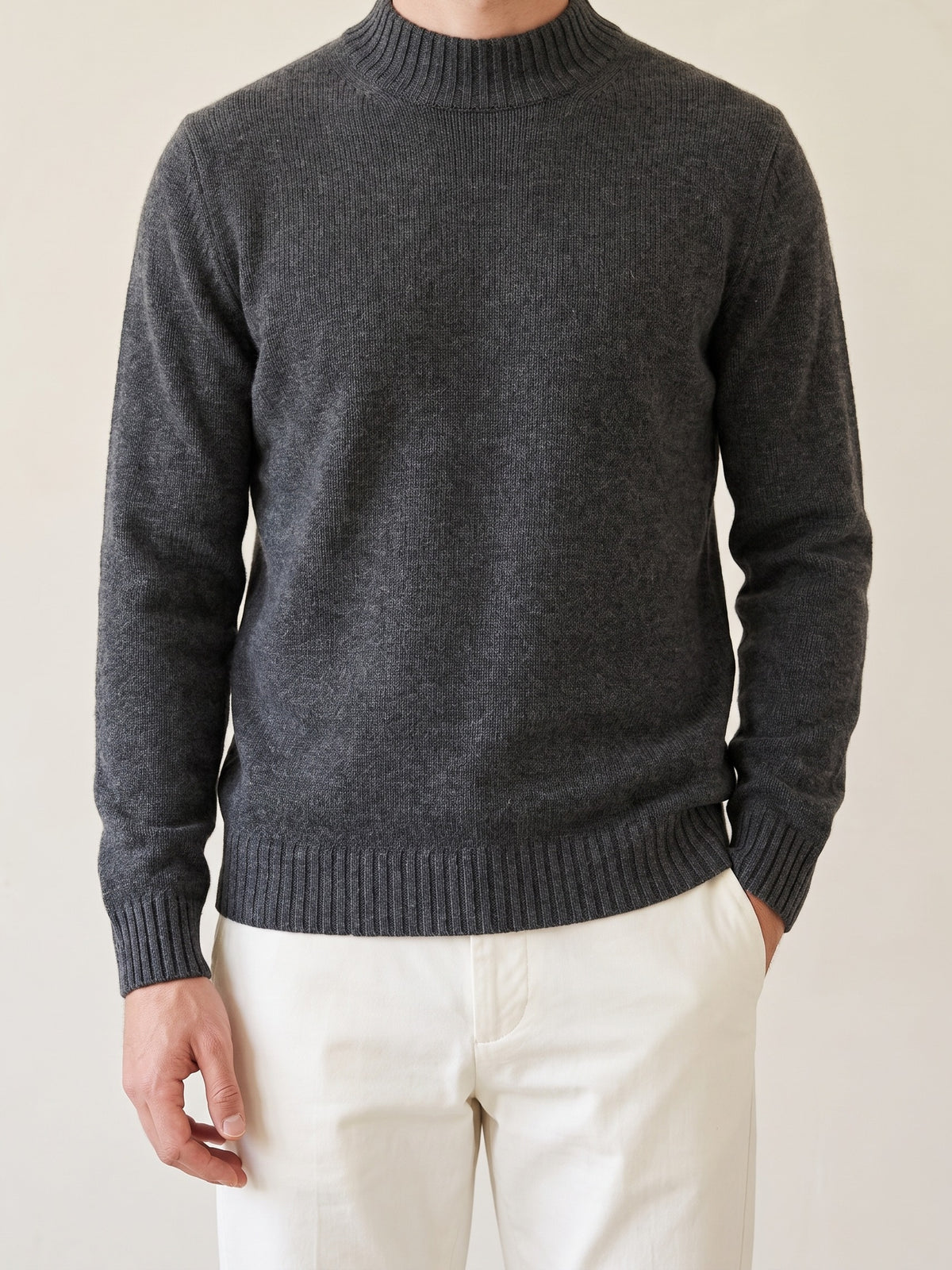 100% Cashmere Mockneck Sweater – Dark Gray lifestyle