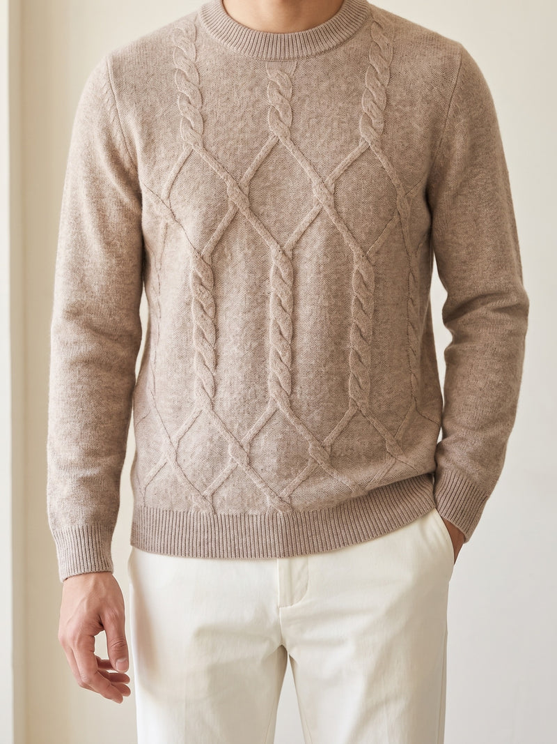100% Cashmere Pattern Crewneck – Beige lifestyle