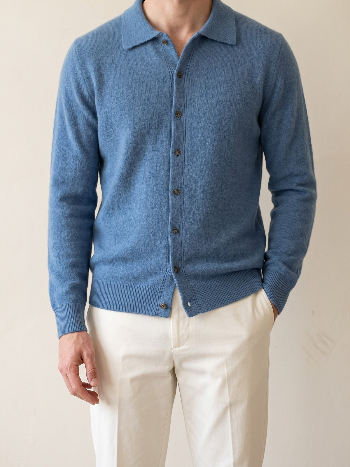 100% Cashmere Polo Button – Blue lifestyle
