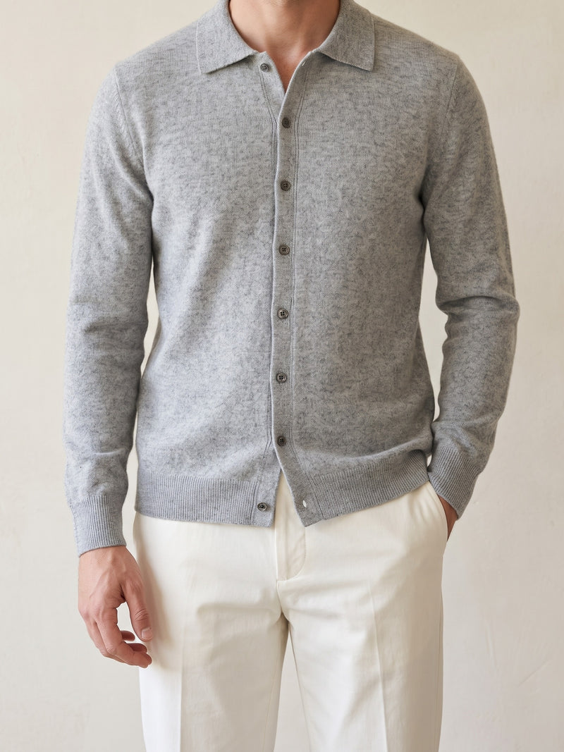 100% Cashmere Polo Button – Light Gray lifestyle