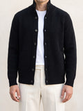 100% Cashmere Ribbed High Collar Cardigan – Black lifestyle