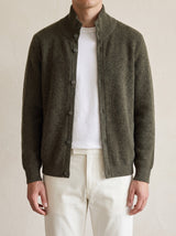 100% Cashmere Ribbed High Collar Cardigan – Olive lifestyle