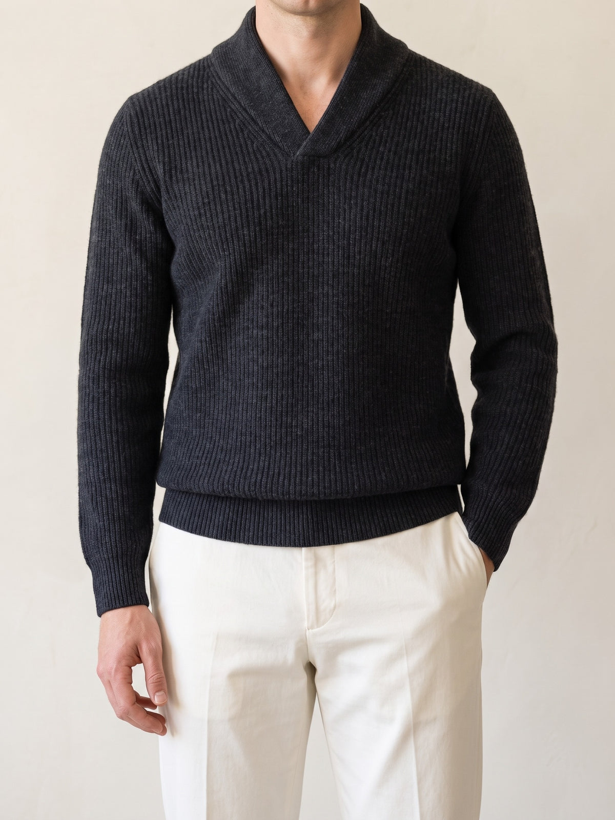 100% Cashmere Ribbed V-Neck Sweater – Black lifestyle