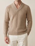 100% Cashmere Ribbed V-Neck Sweater – Sand lifestyle
