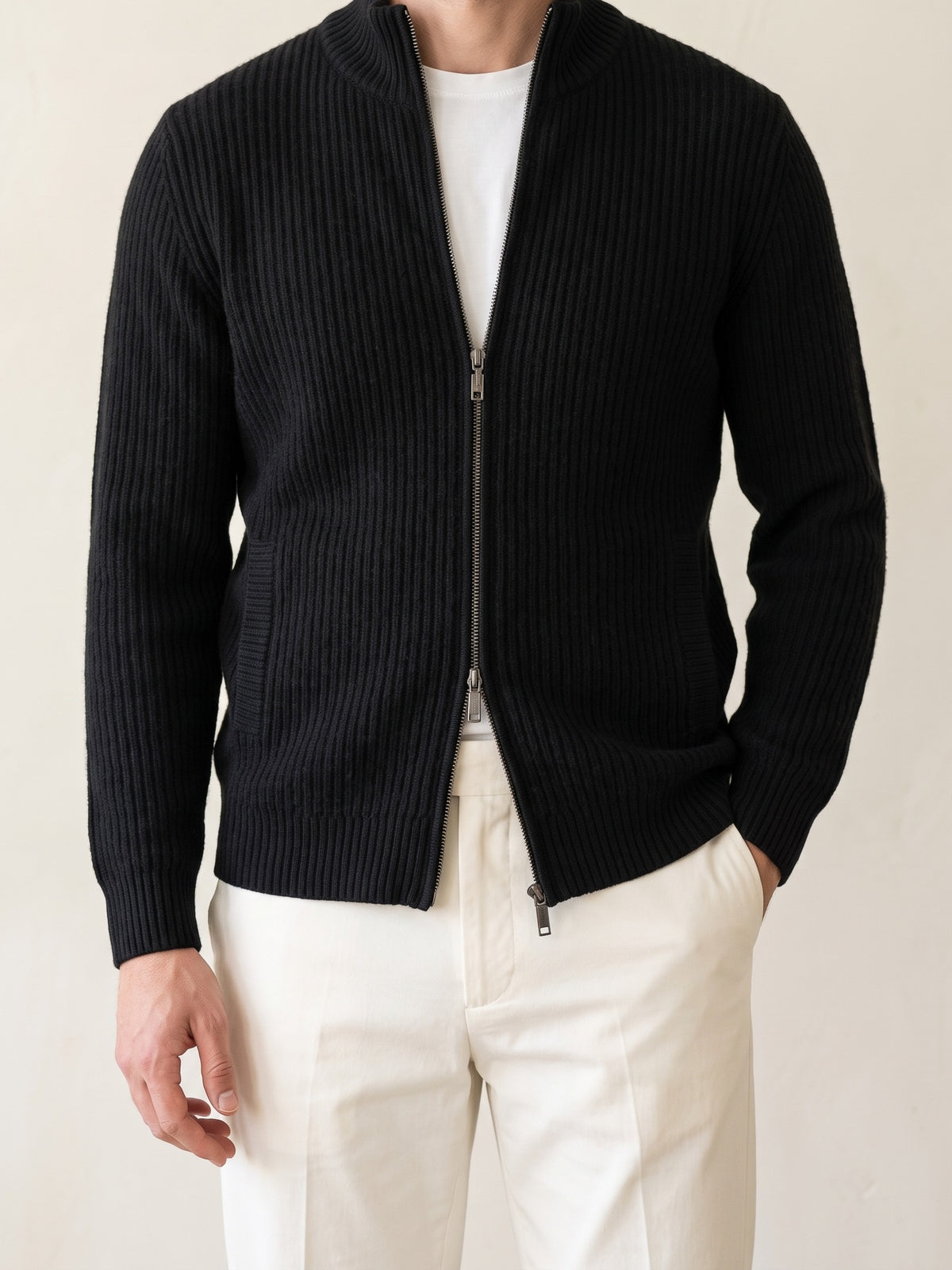 100% Cashmere Ribbed Vest – Black lifestyle