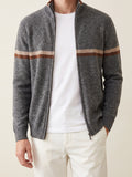 100% Cashmere Striped Zip Cardigan – Dark Gray lifestyle
