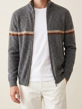 100% Cashmere Striped Zip Cardigan – Dark Gray lifestyle