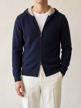 100% Cashmere Two -Tone Zipper Hoodie – Navy Blue lifestyle