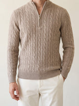 100% Cashmere Woven Half Zip – Beige lifestyle