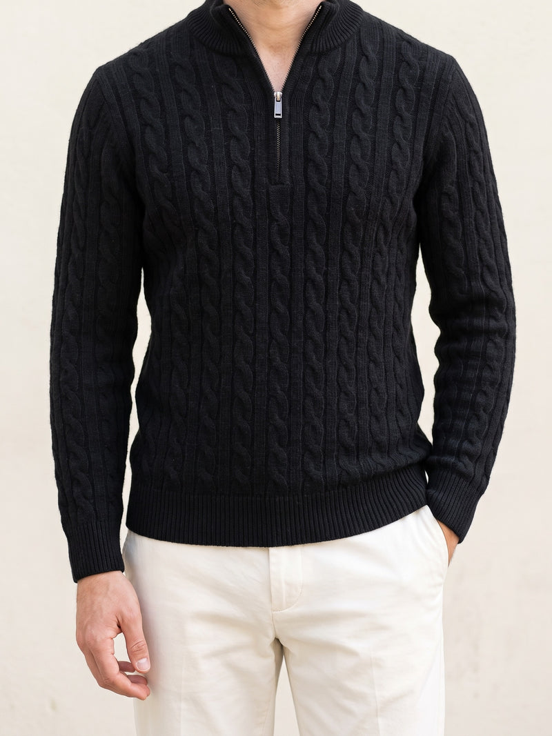 100% Cashmere Woven Half Zip – Black lifestyle