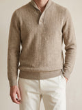 100% Cashmere Zigzag Button Sweater – Beige lifestyle