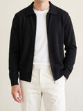 100% Cashmere Zip Polo Cardigan – Black lifestyle