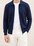 100% Cashmere Zip Polo Cardigan – Navy Blue lifestyle