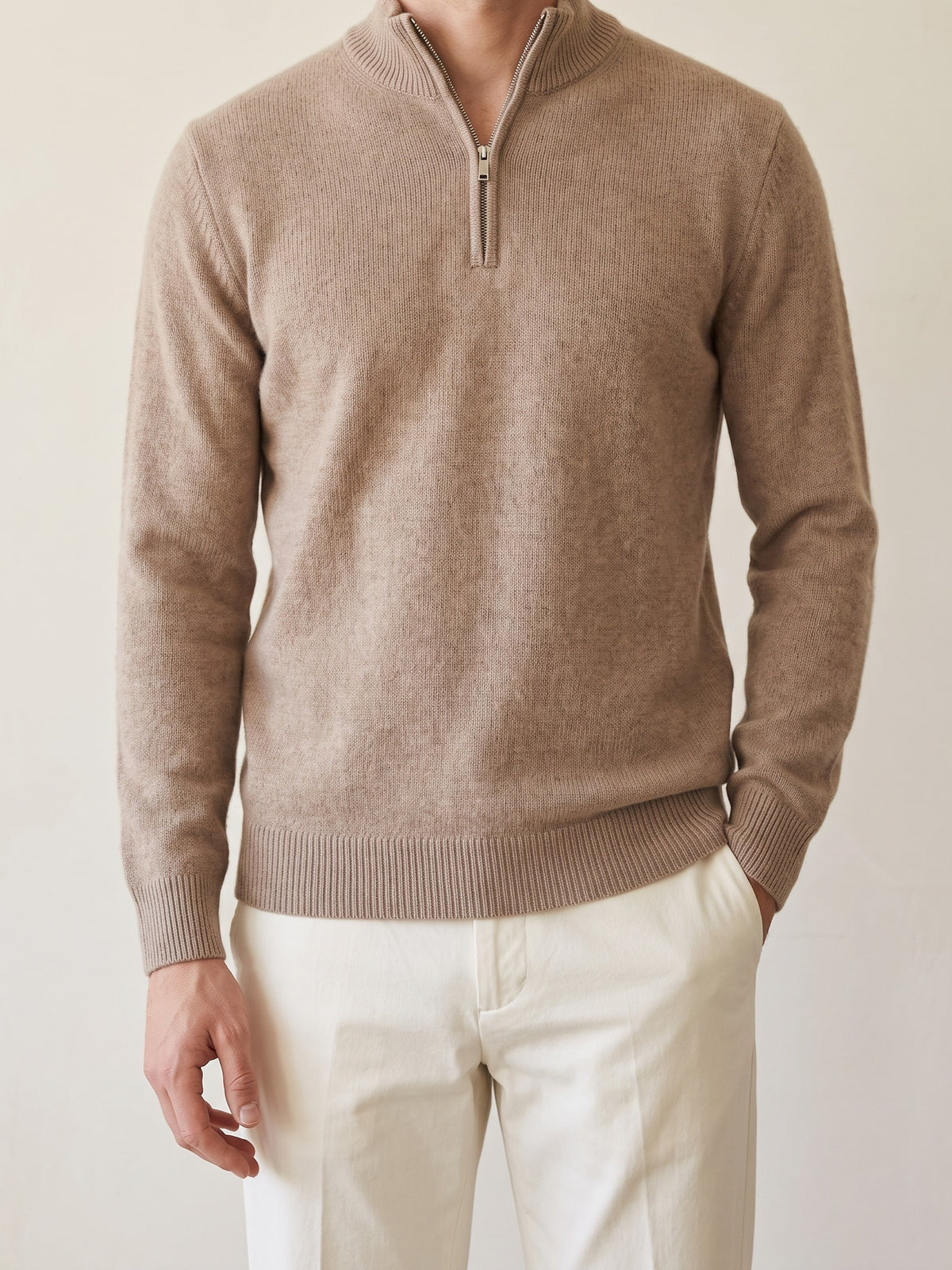 100% Cashmere Zip Up – Camel lifestyle