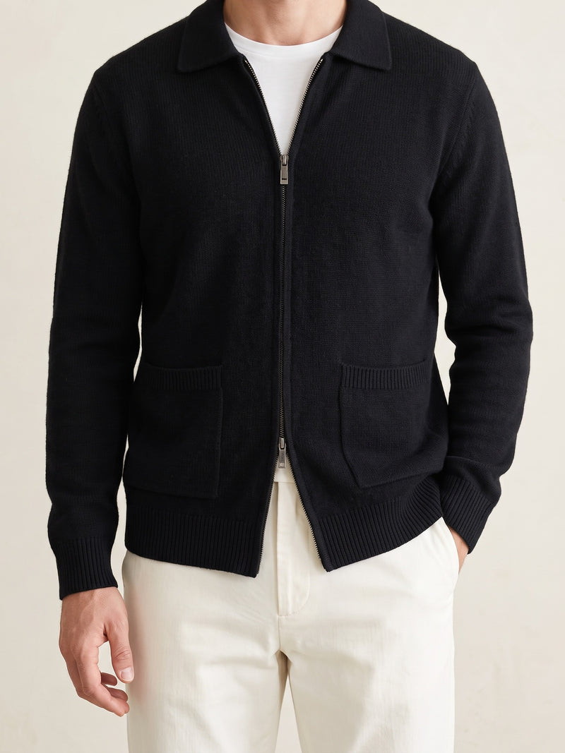 100% Cashmere Zipper Cardigan – Black lifestyle