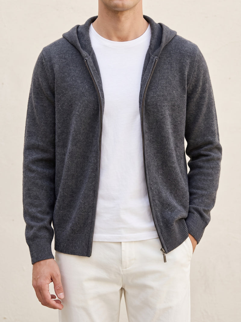 100% Cashmere Zipper Hoodie – Dark Gray lifestyle