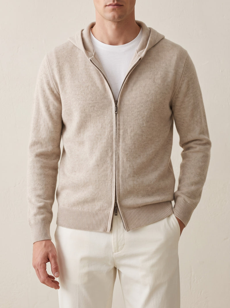 100% Cashmere Zipper Hoodie – Sand lifestyle
