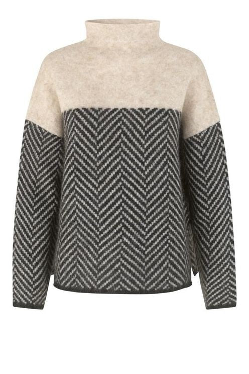 NOBA - Sweater with High Collar and Herringbone Pattern